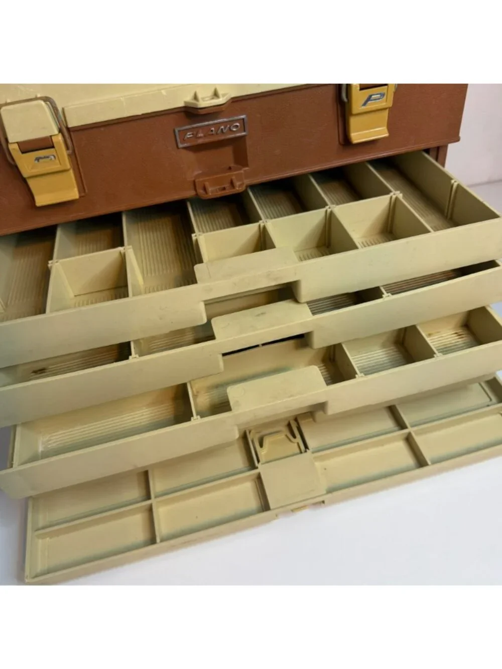 Vintage Plano 757 Tackle Box Multi-Tiered Brown & Beige USA-Made